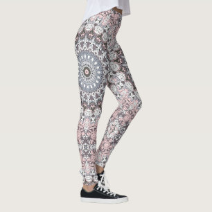 Leggings Motif de mandala rose gris et blanc