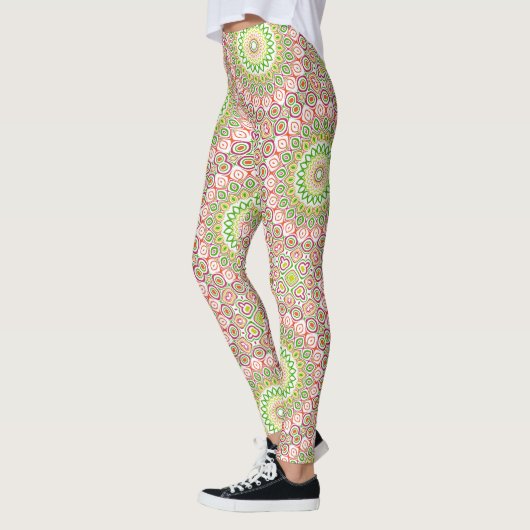 Leggings Motif de mandala vert clair et magenta (Gauche)