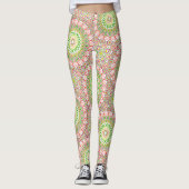 Leggings Motif de mandala vert clair et magenta (Devant)