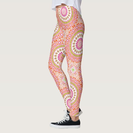 Leggings Motif de mandala vibrant fuchsia orange et vert (Gauche)