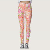 Leggings Motif de mandala vibrant fuchsia orange et vert (Devant)