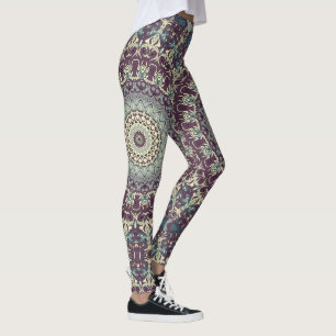 Leggings Motif de mandala violet sarcelle et crème