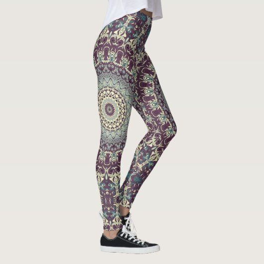 Leggings Motif de mandala violet sarcelle et crème (Droite)