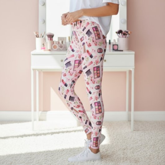 Leggings Motif de maquillage aquarelle avec fleurs roses