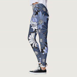Leggings Motif de marguerite bleu et blanc