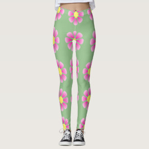Leggings Motif de marguerite rose