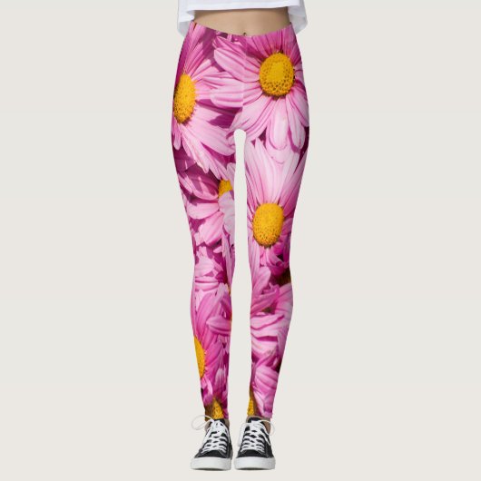 Leggings Motif de marguerite rose (Devant)