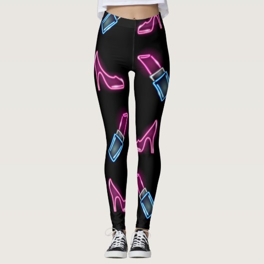 Leggings Motif de mode avec icônes de néon. (Devant)