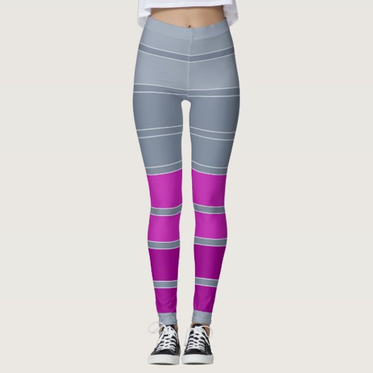 Leggings Motif de mode gris rayé violet (Devant)