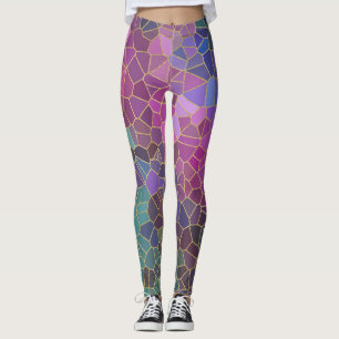 Leggings Motif de mosaïque de rose violet Turquoise bleu ve