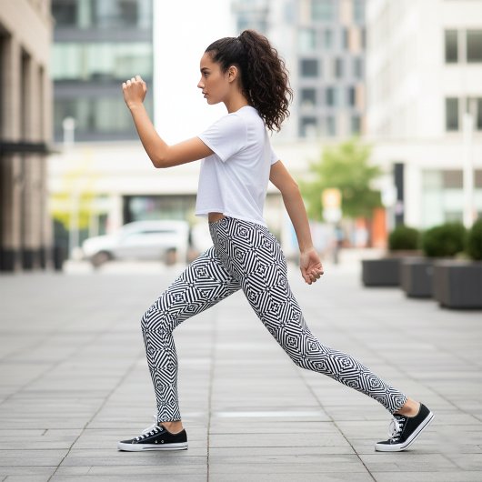 Leggings Motif de mosaïque d'illusion optique noir et blanc