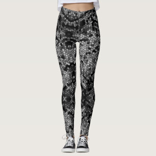 Leggings Motif de mosaïque gris élégant
