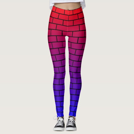 Leggings Motif de mur en briques rouges et bleues (Devant)