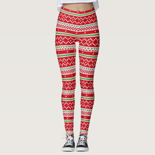 Leggings Motif de Noël blanc rouge et vert (Devant)