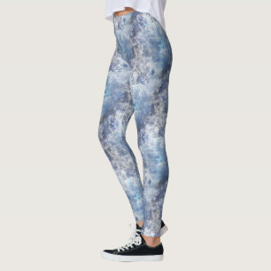 Leggings Motif de Noël bleu texturé de glace et de neige