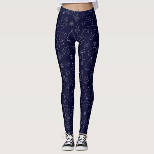 Leggings Motif de Noël Elegant Bleu et Parties scintillant  (Devant)