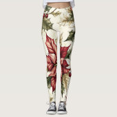 Leggings Motif de Noël floral Poinsettia (4) (Devant)