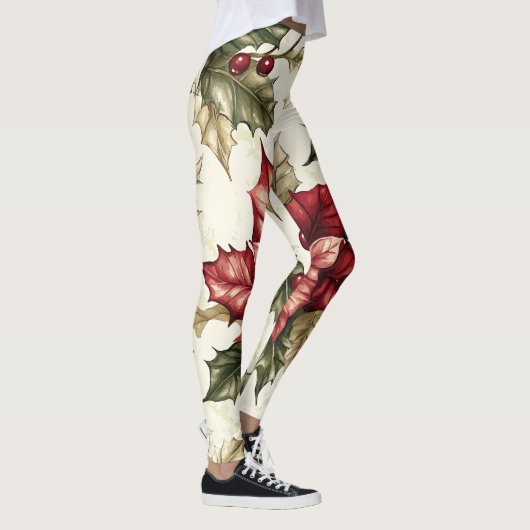 Leggings Motif de Noël floral Poinsettia (4) (Droite)