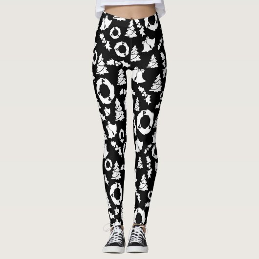 Leggings Motif de Noël noir et blanc (Devant)