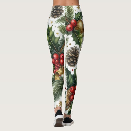 Leggings Motif de Noël Red Bow en blanc (Dos)