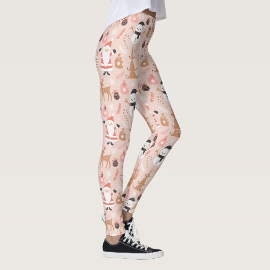 Leggings Motif de Noël rose mignon avec Père Noël (Droite)