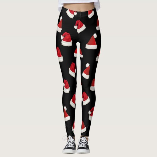 Leggings Motif de Noël Rouge Père Noël en noir (Devant)