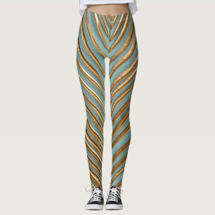 Leggings Motif de palme tropicale peint en or