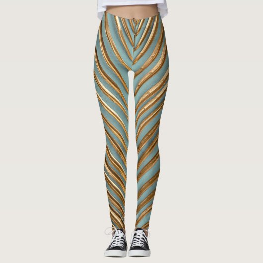 Leggings Motif de palme tropicale peint en or (Devant)