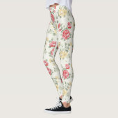 Leggings Motif de papier peint d'élégance des roses roses (Gauche)