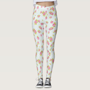 Leggings Motif de papier peint d'élégance des roses roses