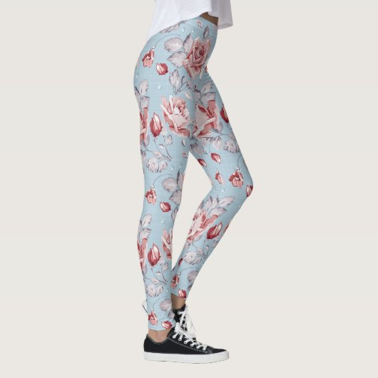 Leggings Motif de papier peint d'élégance des roses roses 2 (Droite)
