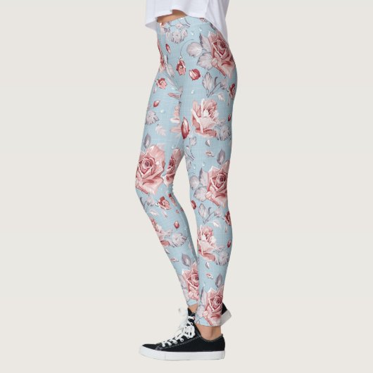 Leggings Motif de papier peint d'élégance des roses roses 2 (Gauche)