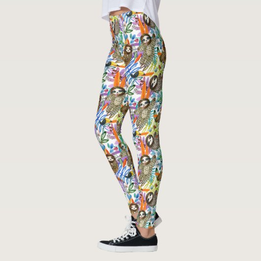 Leggings Motif de paresse d'aquarelle de bande dessinée (Gauche)