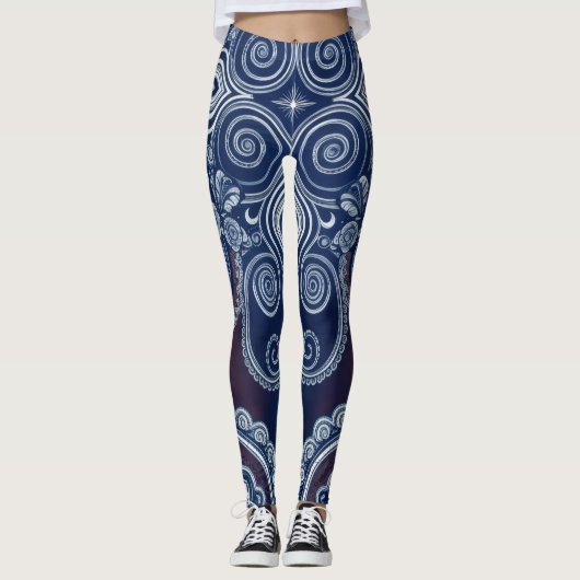 Leggings Motif de patrimoine en rose de cobalt paisley Aria (Devant)