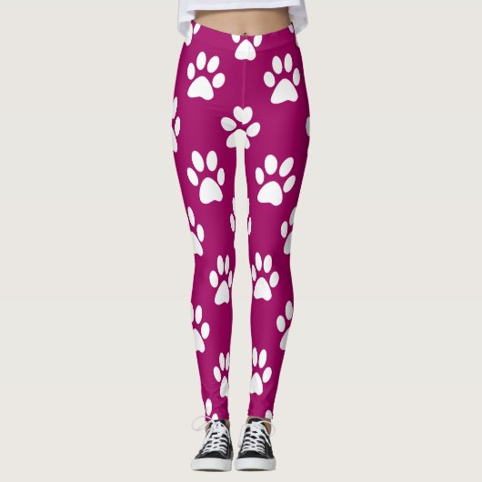 Leggings Motif de pattes blanches et magenta (Devant)
