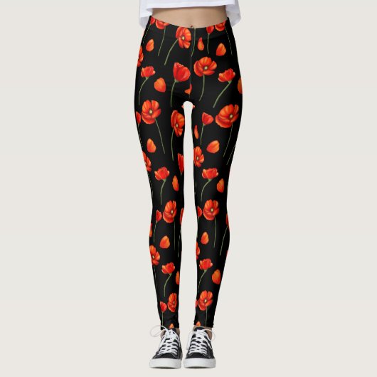 Leggings motif de pavot noir (Devant)