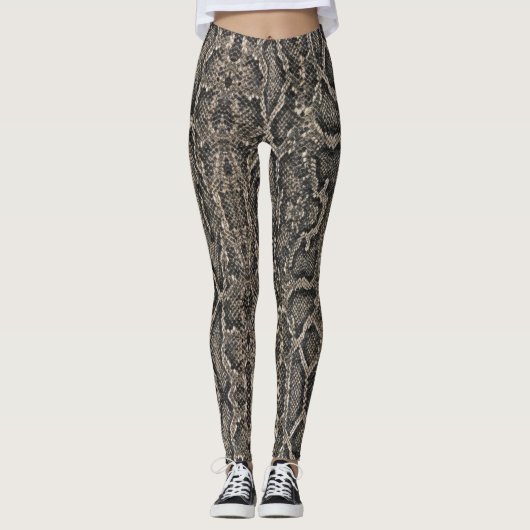 Leggings motif de peau de serpent brun | (Devant)