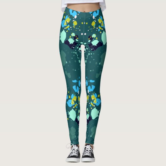 Leggings Motif de peinture couleur vert mignon (Devant)