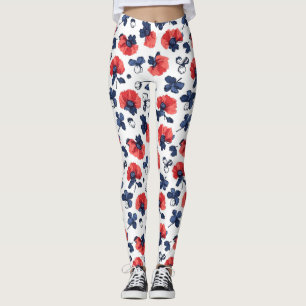 Leggings Motif de pépites d'aquarelle - Rouge, Bleu et Blan