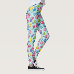 Leggings Motif de pilules Happy en bleu clair