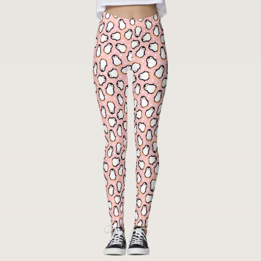 Leggings Motif de pingouin rose mou (Devant)