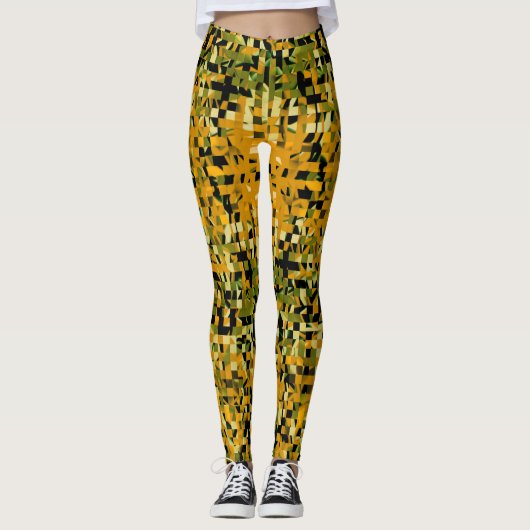 Leggings Motif de Pixel Jaune Orange Vert Noir (Devant)