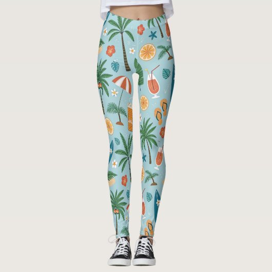 Leggings Motif de plage d'été tropical (2) (Devant)