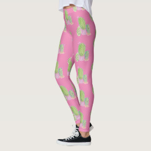 Leggings Motif de plante de pot de cactus à l'aquarelle ros