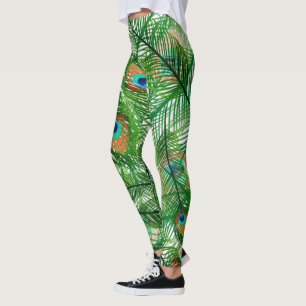 Leggings motif de plumes de paon