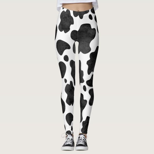 Leggings Motif de points de vache Poster de animal noir et  (Devant)