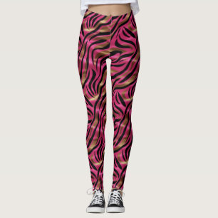 Leggings Motif de Poster de animal Black Pink Gold Zebra