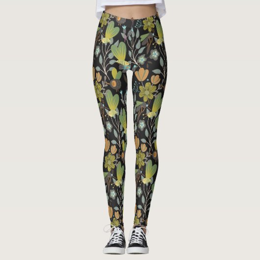 Leggings Motif de printemps foncé (Devant)