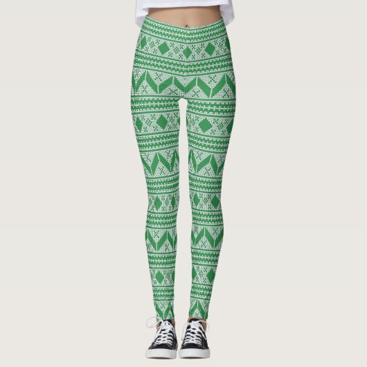 Leggings Motif de pull de Noël moche vert (Devant)