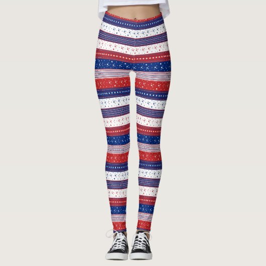 Leggings Motif de rayures patriotiques rouges blanches et b (Devant)
